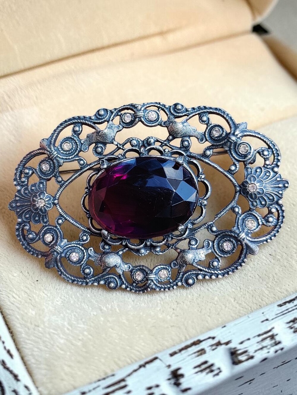 Vintage Purple Czech Glass Brooch